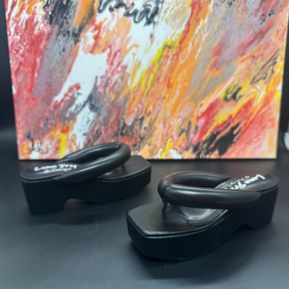 Lemon Drop by Privilege Black Scotia Platform Sandals SZ5.5 - Picture 8 of 9